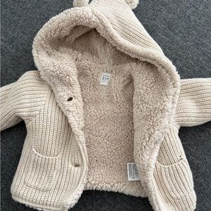 GAP Cream Sherpa-Lined Knit Hooded Jacket with Ears